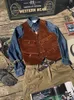 Men's Vests Mens V Neck Corduroy Vest Brown Vintage Sleeveless Jackets Autumn Casual Waistcoat Safari Patchwork Short Style High Quality