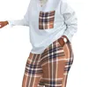 Plus -Size -Tracksuiten runder Nacken Geometrische Druckhosen Set Women's Tracksuit Patchwork Langarm Top Hosen 2 Stück Sets Damen -Outfit