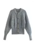 Femmes tricots vêtements d'hiver femmes Cardigans 2022 à manches longues simple boutonnage gris Cardigan col rond décontracté confortable pull tricoté