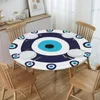 Table Cloth Watercolor Evil Eye Nazar Painting Tablecloth Round Elastic Fitted Oilproof Hamsa Lucky Charm Cover For Kitchen