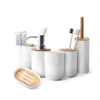 Bath Accessory Set Toothbrush Holder Bathroom Accessories Dispenser Container Soap Bamboo 6Pcs Toilet Brush Cup Six - Piece Emulsion This