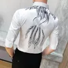 Mäns casual skjortor 2022 Summer Men Shirt Brand Half Sleeve Printed For Slim Fit Night Club Tuxedo Mens Clothing Black/White