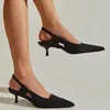 Ladies High Pumps Black Heels Silk Women New Party Fashion Female Shoes Outside Flip Flops Sandals Pointed Toe Mules T