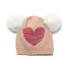 3-8y beanies vinter för flickor älskar hjärta höst stickad hatt baby söt pompom boll hatt barn huvud täckning