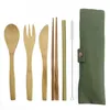 Dinnerware Sets 7-Piece Japanese Wooden Flatware Cutlery Set Bamboo Straw With Cloth Bag Utensil Knives Forks Spoons Drop