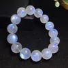 Strand Natural Blue Light Moonstone Bracelet 14mm Stretch Crystal Clear Round Beads Women Men