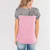 Dames t shirts lange mouw tee shirt dames casual korte kleur blok tuniek luipaard elegante tops blouses