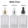Storage Bottles 5X 10X 30ml Flat Frosted Matte Clear Black Glass Essential Oils Serum Bottle With Dropper Eye Dripper Pipette