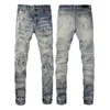 Herenjeans voor jongens scheuren slanke fit ontwerper Skinny Man broek Oranje sterrenpleisters dragen Biker Denim Amirs Stretch Cult Stretch Motorfiets trendy lang