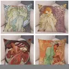 Pillow Mucha Style Pretty Girl Vintage European Cover Decor Beautiful Girls Pattern Short Plush Pillowcase For Sofa Case