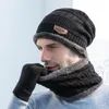 Boinas cobrem a cabeça para homens tricotados com lã de lã de inverno masculino de malha Luvas de inverno Lenço de três peças Mulheres