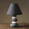 Table Lamps Living Room Lamp American Ceramic Lapped Stone Grey Fabric Shade Cobblestone Study Italy Desk Light Reading