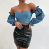 Koszule damskie shimai seksowne kobiety z ramion ramię gustier piesek gorsetowy pasek bluzki z długim rękawem moda żeńska body bodycon gotycka topy