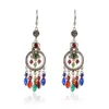 Retro Round Hollow Chinese Style Dangle Earrings Blue Rhinestones Earrings Wholesale Tassel Earring Female