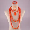 Halskette Ohrringe Set Natürliche Orange Korallen Schmuck Nigeria Hochzeit Perlen Afrikanische Sets Für Frauen