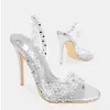 Sandals Summer Fashion Rhinestone PVC Clear Heels Stilettos Sandals Ladies Pointed Toe Party Silver Wedding Shoes Gold Slip-On Sandals T221209