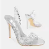 Stiletos Ladies Fashion Rhinestone PVC Summer Clear Obcasy Wskazane palce u nogi sier ślubne złoto sandały T221230 748