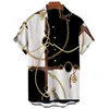 قمصان رجالية عادية قميص هاواي رجالي 2022 زر واحد متعدد الاستخدامات سلسلة ذهبية مطبوعة بأكمام قصيرة 5XL