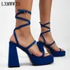 Sandals 2022 Office Lady Ladies Sandals Platform Shoes Ankle Buckle Prom High Heels Shoes Solid Color Square Toe Sexy Women's Sandals T230103