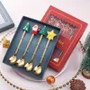 Dinnerware Sets 4pcs/set Christmas Spoons Forks With Gift Box Stainless Steel Dessert Coffee Spoon Kitchen Tableware Xmas Gifts Year