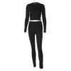 Women's Tracksuits Autumn Spring Women Tracksuit 2pcs Suits Solid Long Sleeve Crop Top Legging Pant Casual Clothes Set For Ladies Female