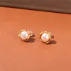 Ins Vintage Stud Literature Classic Pearl Blue Enamel Earrings National Fashion Temperament All-Match Women Jewelry Accessories