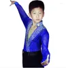 Stage Wear 1set/lot Children Boy Latin Dancing Costumes Long Sleeve Sequin Top And Black Pants