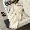 2023 Spring Black / Ivory Contrast Color Panel Packed Dress Long Sleeve hacked-Lapel-knappar Enkelbröstade avslappnade klänningar N2N3015D