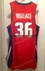 Custom Retro Rasheed 36 Wallace College Basketball Jersey All Stitched White Blue Red Size S-4XL Any Name Number Vest Jerseys