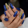 False Nails Golden Fake Diamond RhineStone With Design Ring Simple Cool Extra Long Stiletto Sharp Sexy Gelx Pure Color