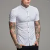 Casual shirts voor heren aankomsten zomer man korte mouw shirt Solid Men Stand Collar Slim Fit Business Dress Single-Breasted Fitness Tops