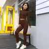 Kvinnors träningsdräkter Autumn Spring Women Tracksuit 2st Suits Solid Long Sleeve Crop Top Leging Pant Casual Clothes Set For Ladies Female