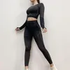 Aktive Sets Nahtlose Trainingsanzüge Fitness-Studio-Kleidung Dehnbares Yoga für Frauen Langarm-Top und Leggings-Set Trainingsanzüge
