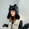 Berets Women's Hat Winter Warm Thick Plus Velvet Bomber Hats Cartoon Earmuffs Caps For Women Ski Cap Trend Girl Mink
