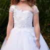 Girl Dresses Ball Gown Flower For Weddings Girls Princess Birthday Party Gowns Cap Sleeves Lace Appliques Kids Pageant Dress