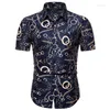 Camisas informales para hombre, camisa hawaiana para hombre, Top de manga corta con estampado de cadena dorada versátil de un solo botón 2022 5XL