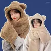 Berets CottvoCute Cartoon Bear Plush Hat Warm Earmuffs Ear-flapped With Scarf Gloves Women Ears Neck Protection Caps Girls