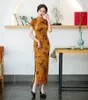 Vêtements ethniques Sexy Floral Imprimé Satin Mandarin Col Qipao Robe À Manches Courtes Traditionnelle Chinoise Femmes Haute Split Longue Cheongsam