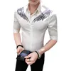 Camisas casuales para hombres 2022 Camisa de verano para hombres Marca Media manga Impreso para Slim Fit Night Club Tuxedo Ropa para hombre Negro / Blanco