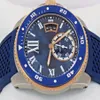 Divertido de alta qualidade W2CA0009 Dial azul e elástico de borracha de 42 mm Relógios de pulso esportivo masculino automático 18K Rose Gold Mens Watch195L