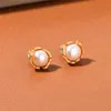 Ins Vintage Stud Literature Classic Pearl Blue Enamel Earrings National Fashion Temperament All-Match Women Jewelry Accessories