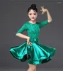 Scene Wear Latin Dance Dress for Girls Långärmad spets Standard Ballroom Dancing Dresses Kids Performance Salsa Clothes236i