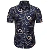 Camisas informales para hombre, camisa hawaiana para hombre, Top de manga corta con estampado de cadena dorada versátil de un solo botón 2022 5XL