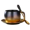 머그잔 현대 커피 고급 무광택 블랙 골드 대리석 세라믹 머그잔 커피 컵 접시 텀블러 Creativas 커플 밀크 티 컵