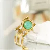 Wedding Rings Stainless Steel For Women Green Stone Gold Plated Openwork Open Ring 2022 Trend Jewelry Party Gift