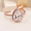 Rose goud vergulde sprankelende Teardrop Halo ring met duidelijke Cz Fit Pandora sieraden verloving bruiloft liefhebbers mode ring voor vrouwen