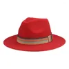 Berets Damenhut Fedoras Gefilzte Männer Frauen Winterhüte Fedora Panama Wise Brim Solid Black Red Band Sombreros De Mujer