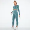 Outfits Women Yoga Outfits Clothing Set Sports Sportkläder Fitness Athletic Wear Gym Seamless Leggings Långärmad Crop Top Workout Cl
