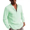 Camisas casuais masculinas linho de algodão de manga comprida camisa de botão de colar de colarinho sólida cor de praia solta blusa de praia camicia da uomo