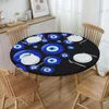 Table Cloth Round Waterproof OilProof Turkish Evil Eye Circular Tablecloth Backing Elastic Edge Covers Nazar Tribes Amulet